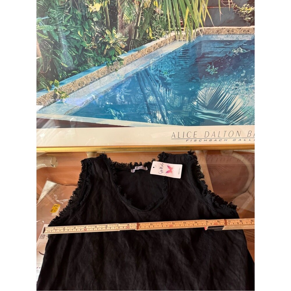 Gigi Moda Made in Italy Black Linen Blend Frayed Tank Top Small - Picture 6 of 7
